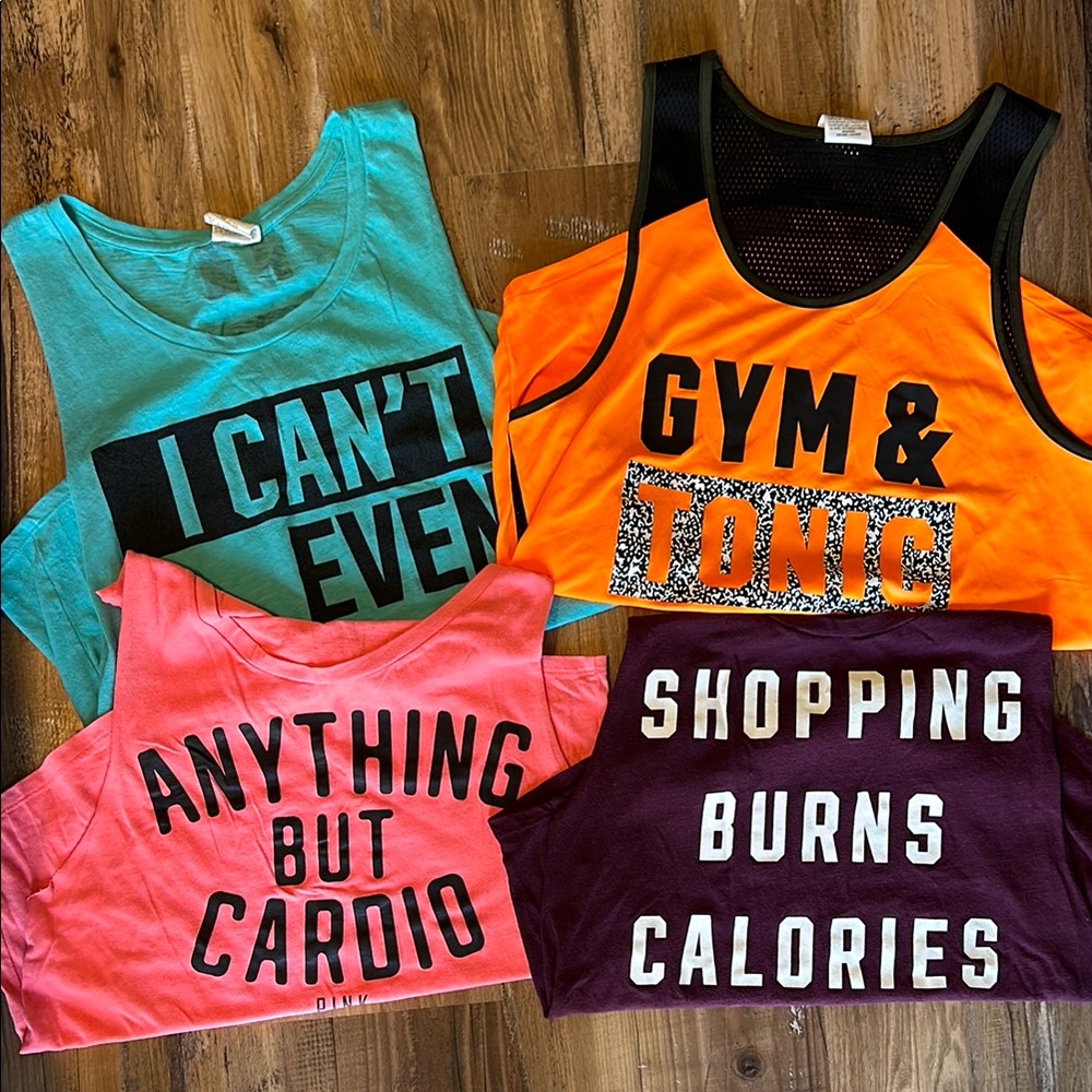 LOT OF 4 PINK Victoria’s Secret Exercise Work out Tank Tops